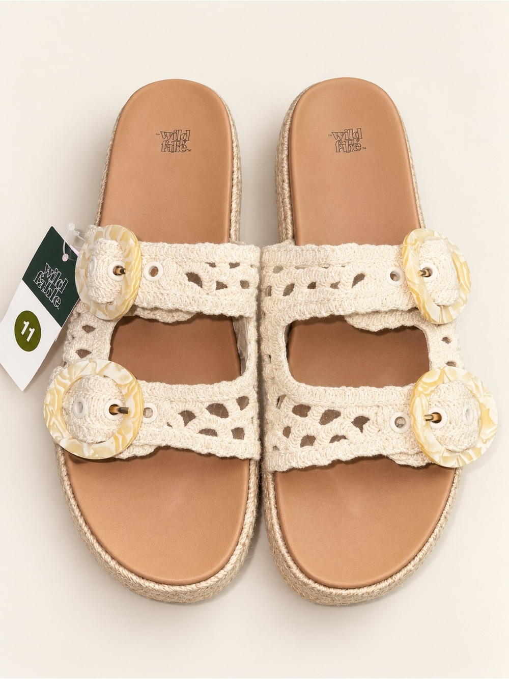 wild fable Cream Crochet Double-Buckle Slide Sandals